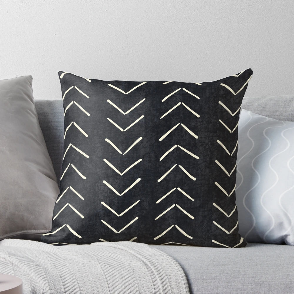 Boho geometric black and white arrows decorative pillow