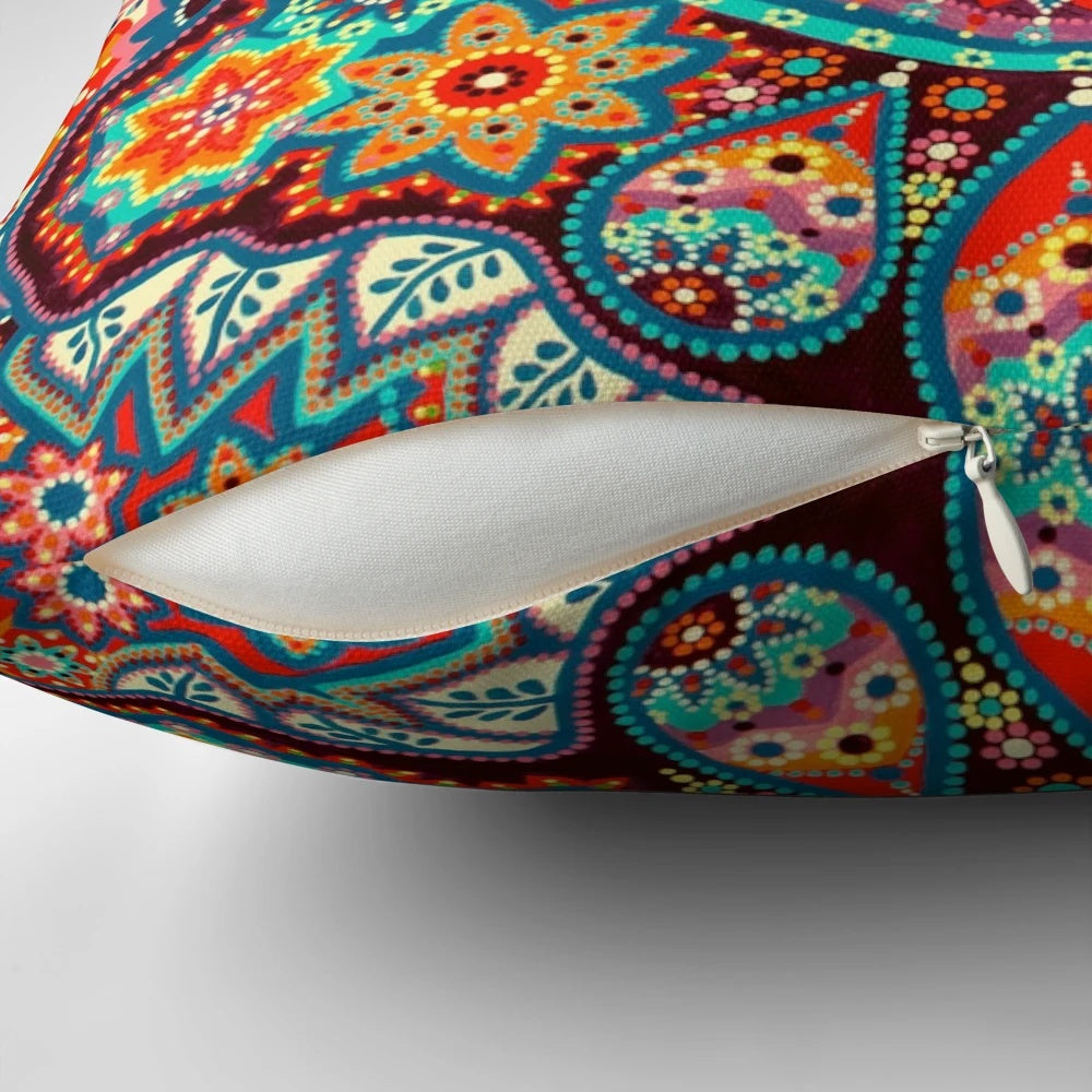 Boho hamsa hand decorative pillow with mandala flower design