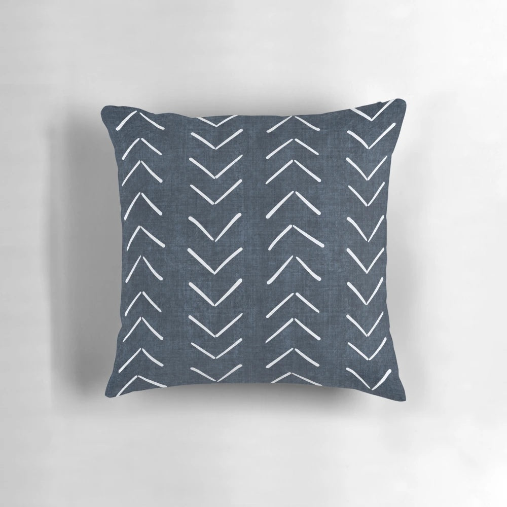 Boho-inspired navy blue and white arrow pattern decorative throw pillow