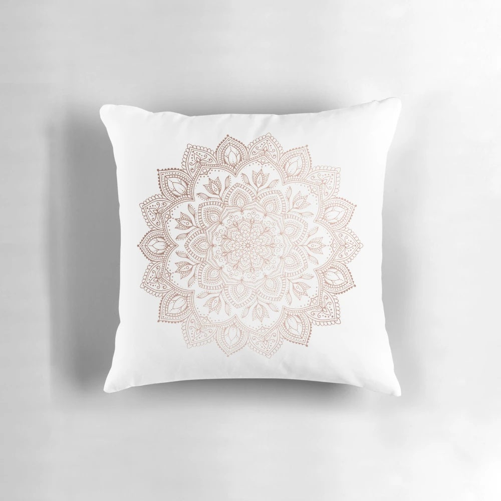 Boho Mandala Rosegold Pillow with Floral and Nature Inspired Design