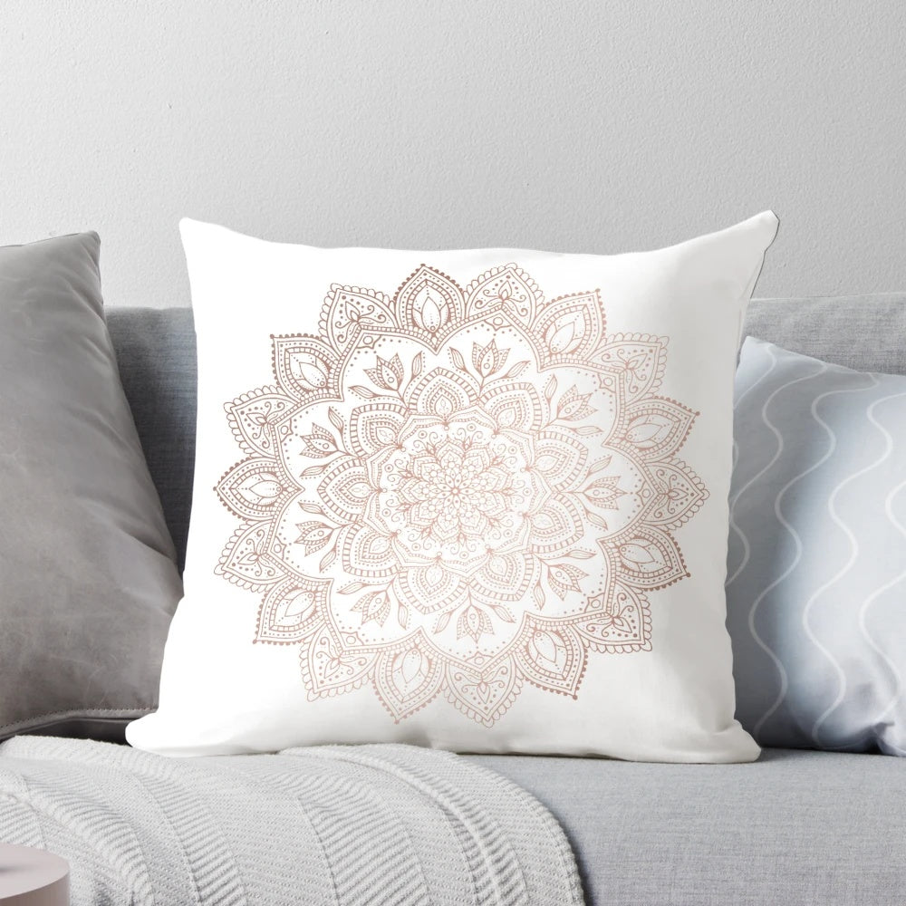 Boho Mandala Rosegold Pillow with Floral and Nature Inspired Design