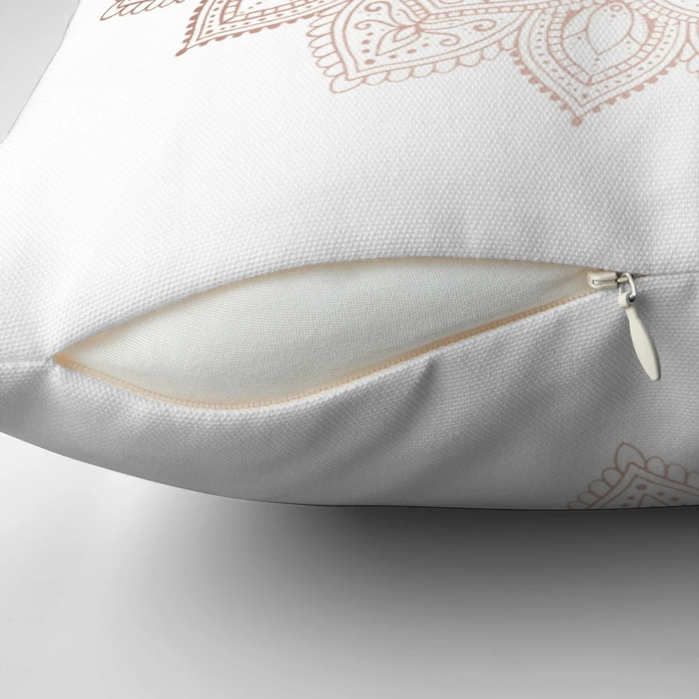 Boho Mandala Rosegold Pillow with Floral and Nature Inspired Design