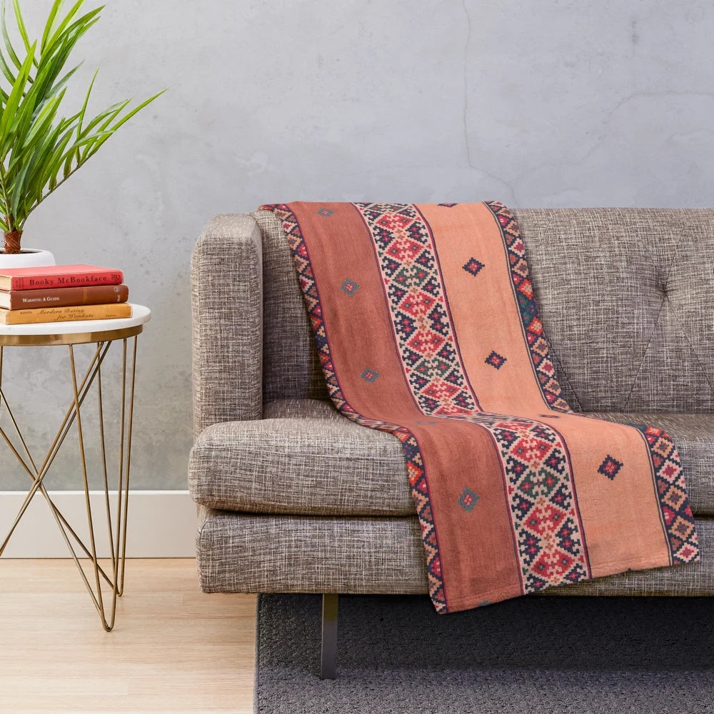 Traditional Moroccan Berber design plush blanket with abstract graphic patterns