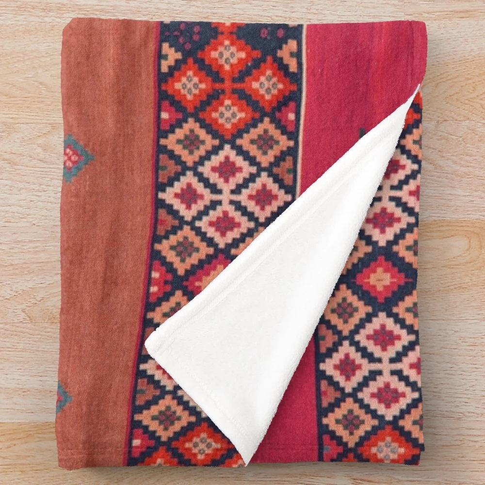 Traditional Moroccan Berber design plush blanket with abstract graphic patterns