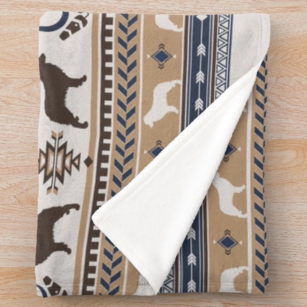 Boho Australian Shepherd Plush Blanket with Tribal Pattern