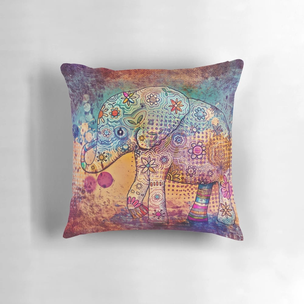 Soft, plush purple elephant pillow with a boho, indie design