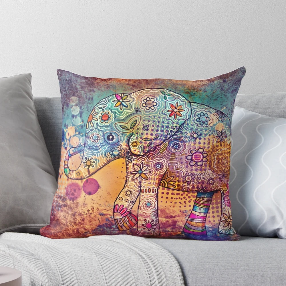 Soft, plush purple elephant pillow with a boho, indie design