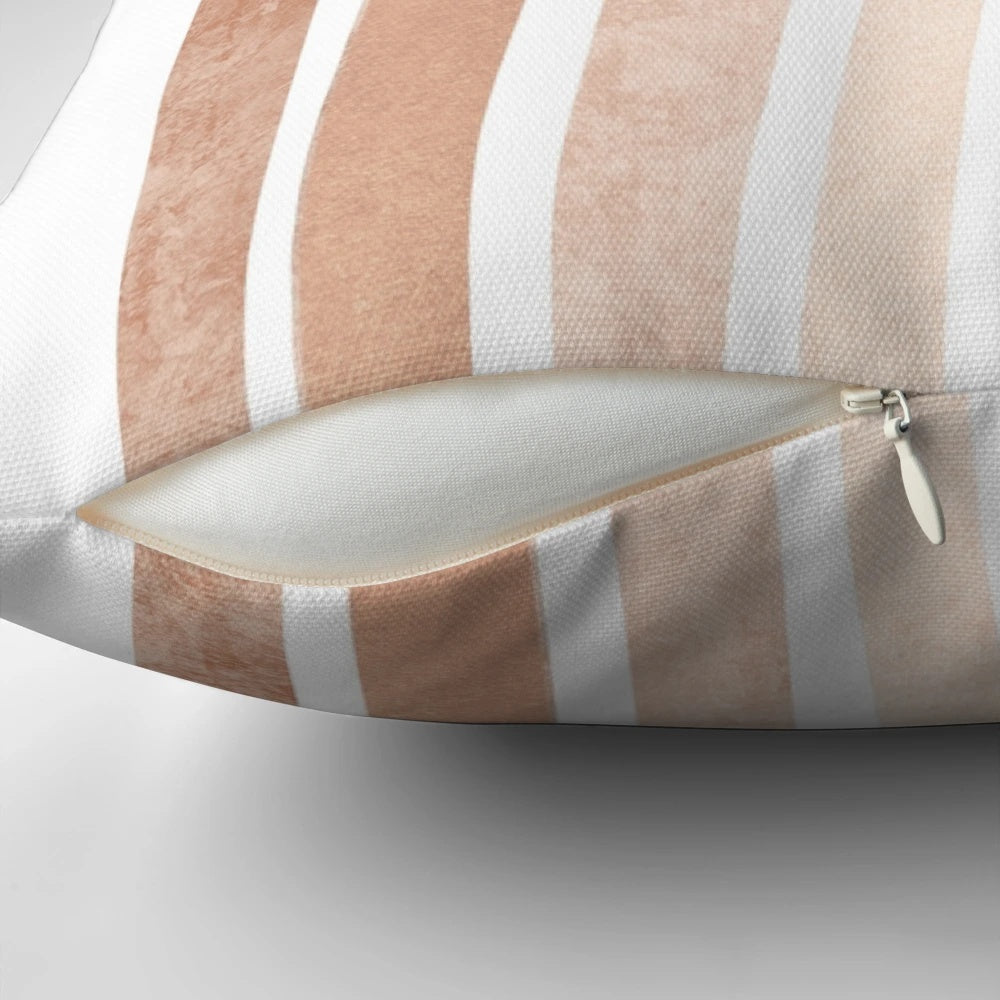 Neutral boho rainbow pillow with abstract line art design