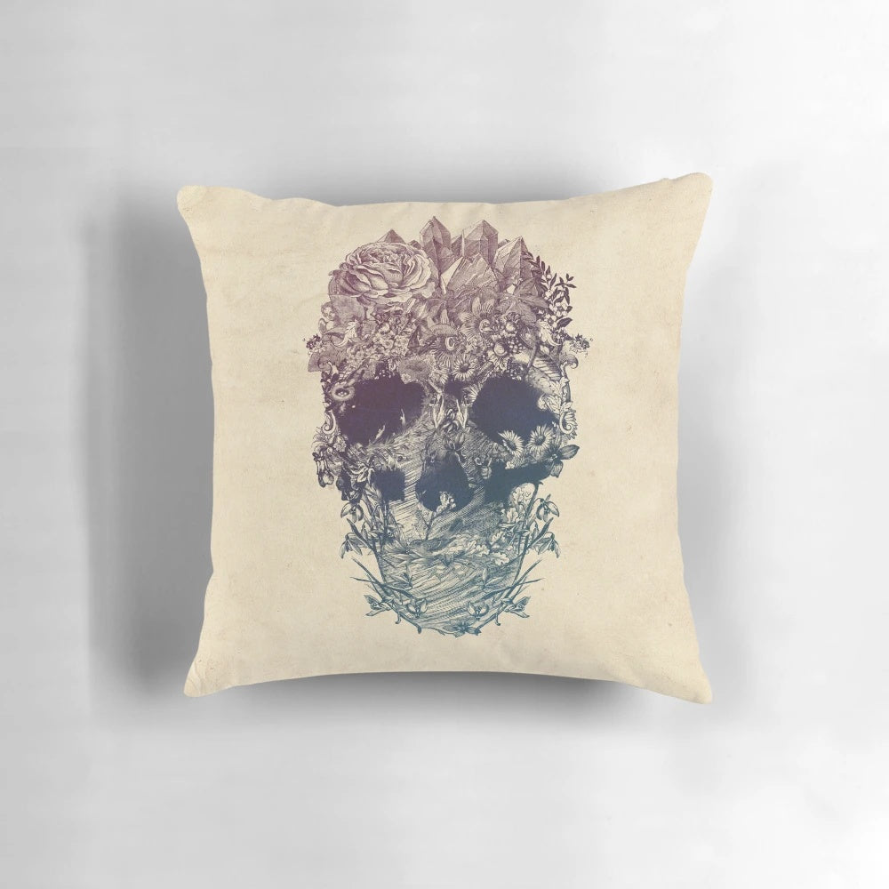 Skull and Floral Patterned Decorative Throw Pillow for Bohemian Home Decor