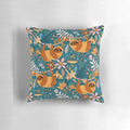 Boho sloth floral decorative pillow with teal, orange, brown, and blush colors