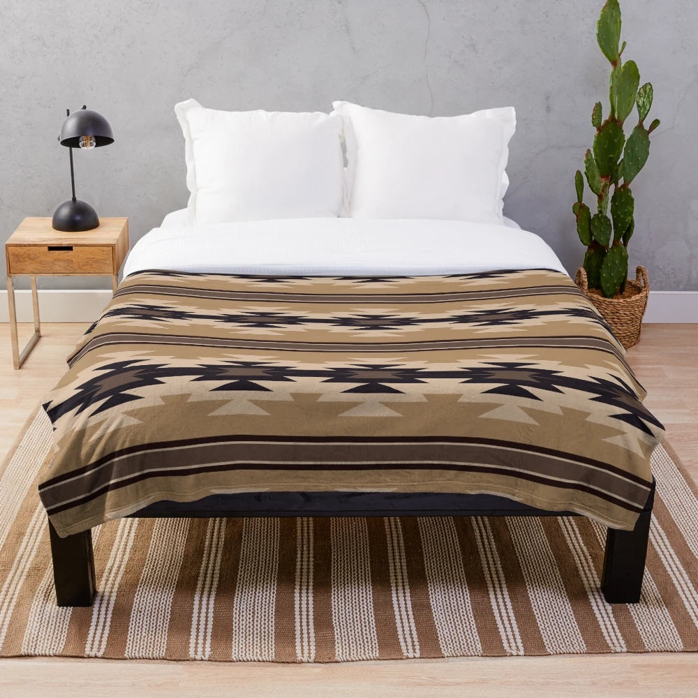 Boho plush blanket with southwest aztec tribal pattern