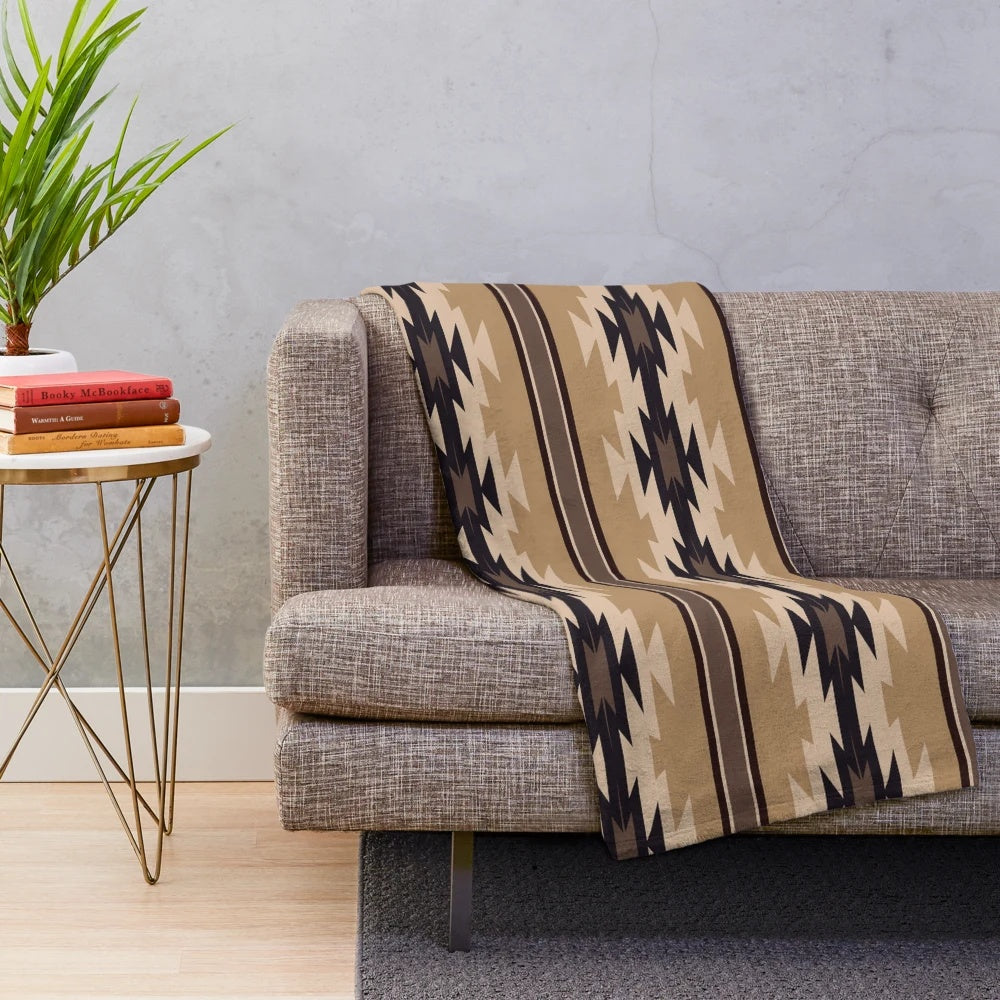 Boho plush blanket with southwest aztec tribal pattern