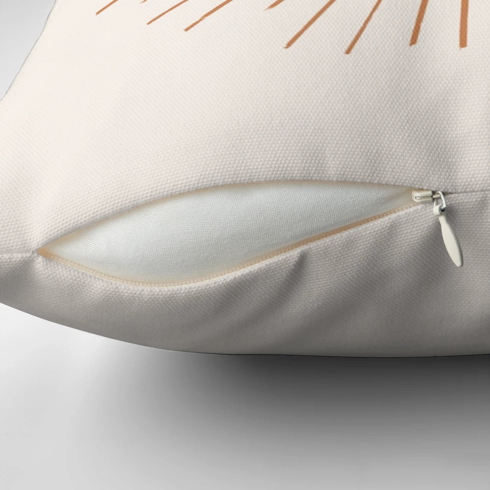 Boho sun rays terracotta pillow with neutral, earthy, and natural design