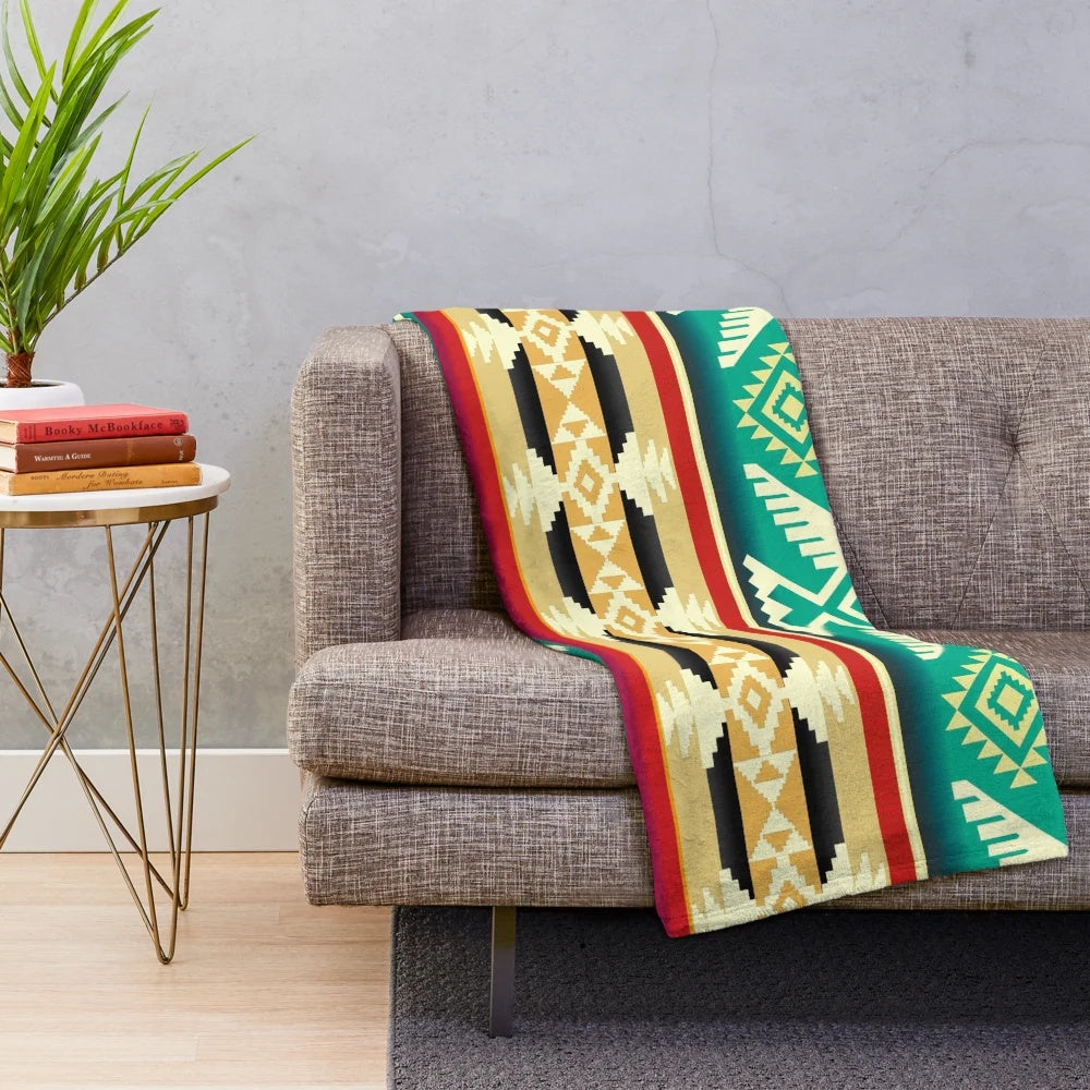 Plush blanket with native american thunderbird and geometric pattern design