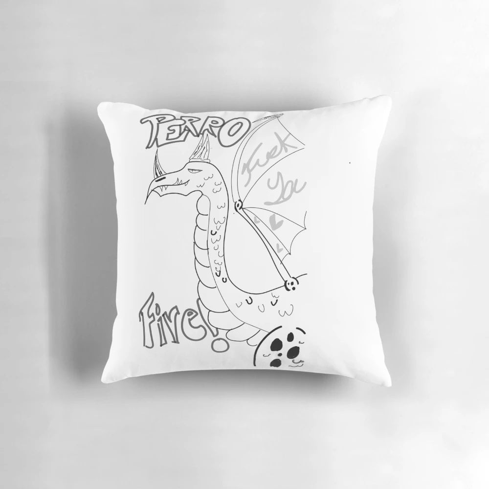 A bold, chaotic dragon illustration on a vibrant pillow, perfect for those with a free spirit and love of unique, provocative art.
