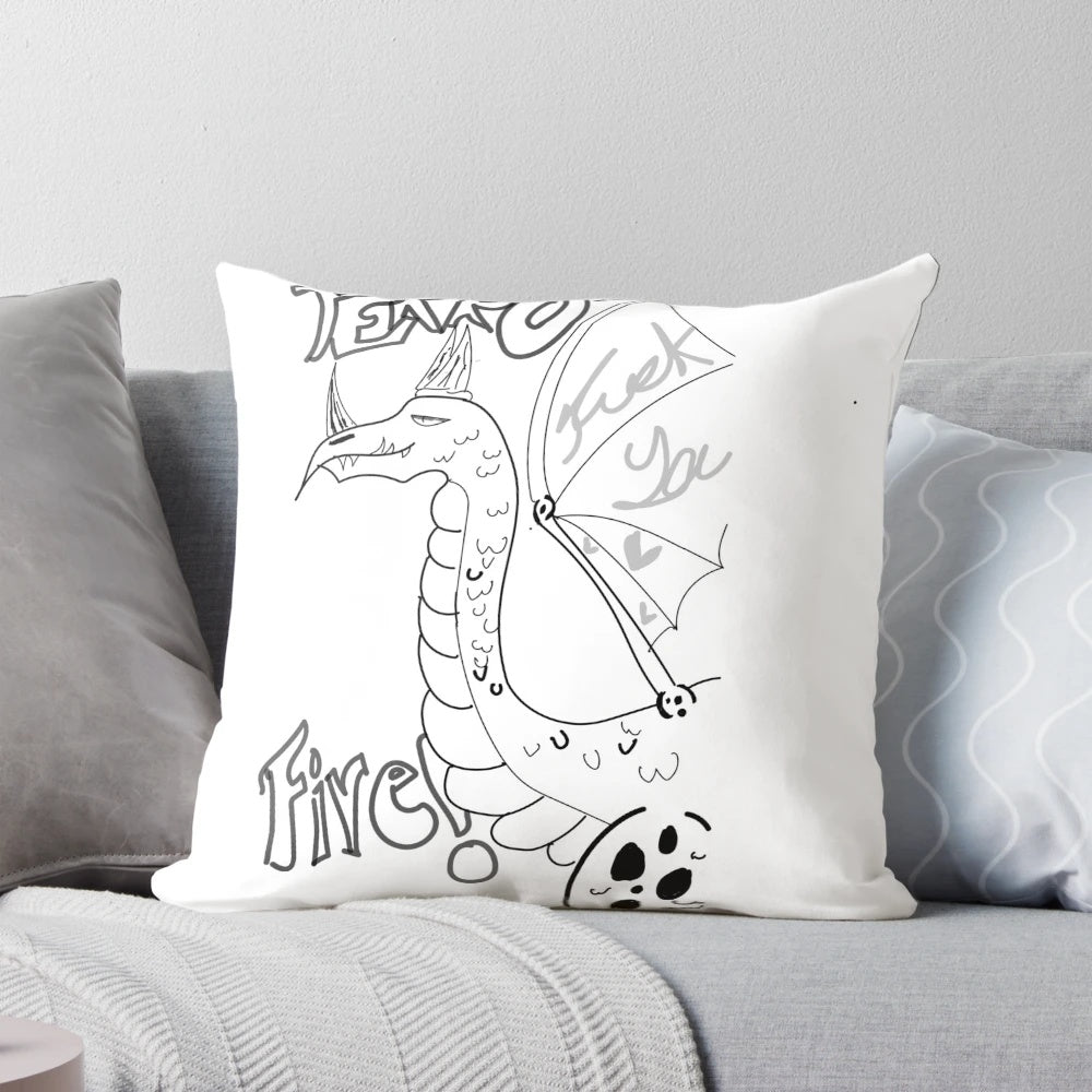 A bold, chaotic dragon illustration on a vibrant pillow, perfect for those with a free spirit and love of unique, provocative art.