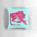 A colorful pillow featuring a bold tiger stripe print design