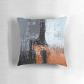 Black and orange abstract oil painting pillow with textured, geometric design