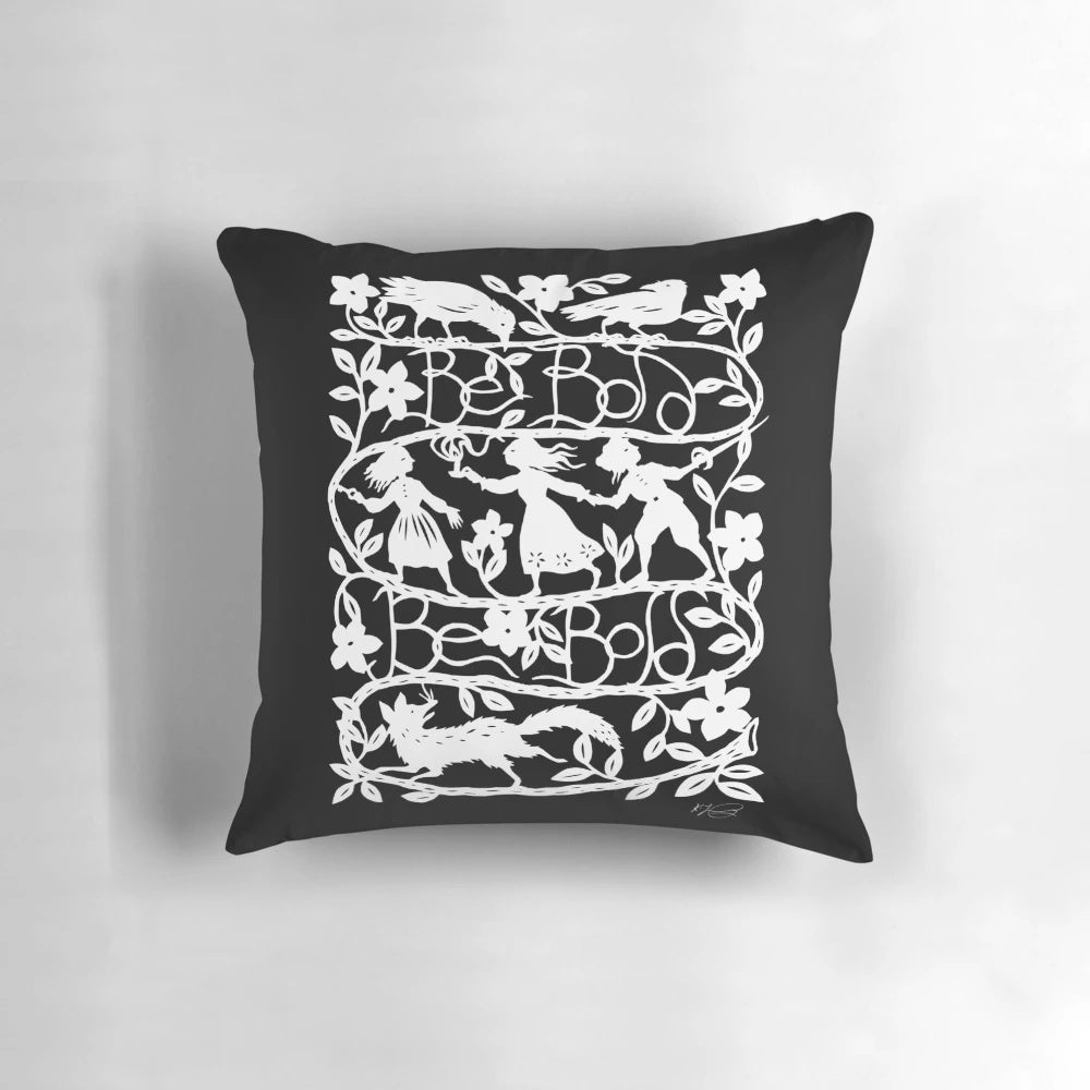 Monochrome silhouette of a fox on a bold pillow, perfect for a brave and modern girl's room