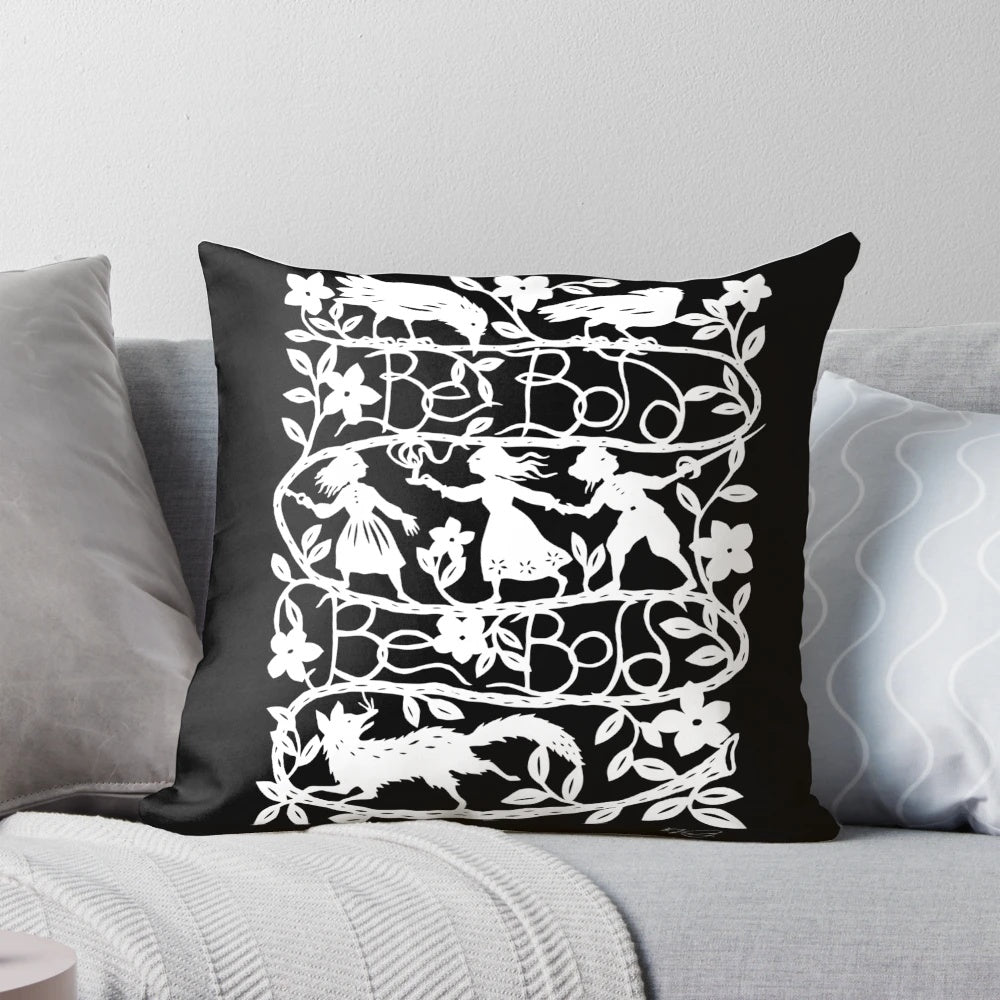 Monochrome silhouette of a fox on a bold pillow, perfect for a brave and modern girl's room