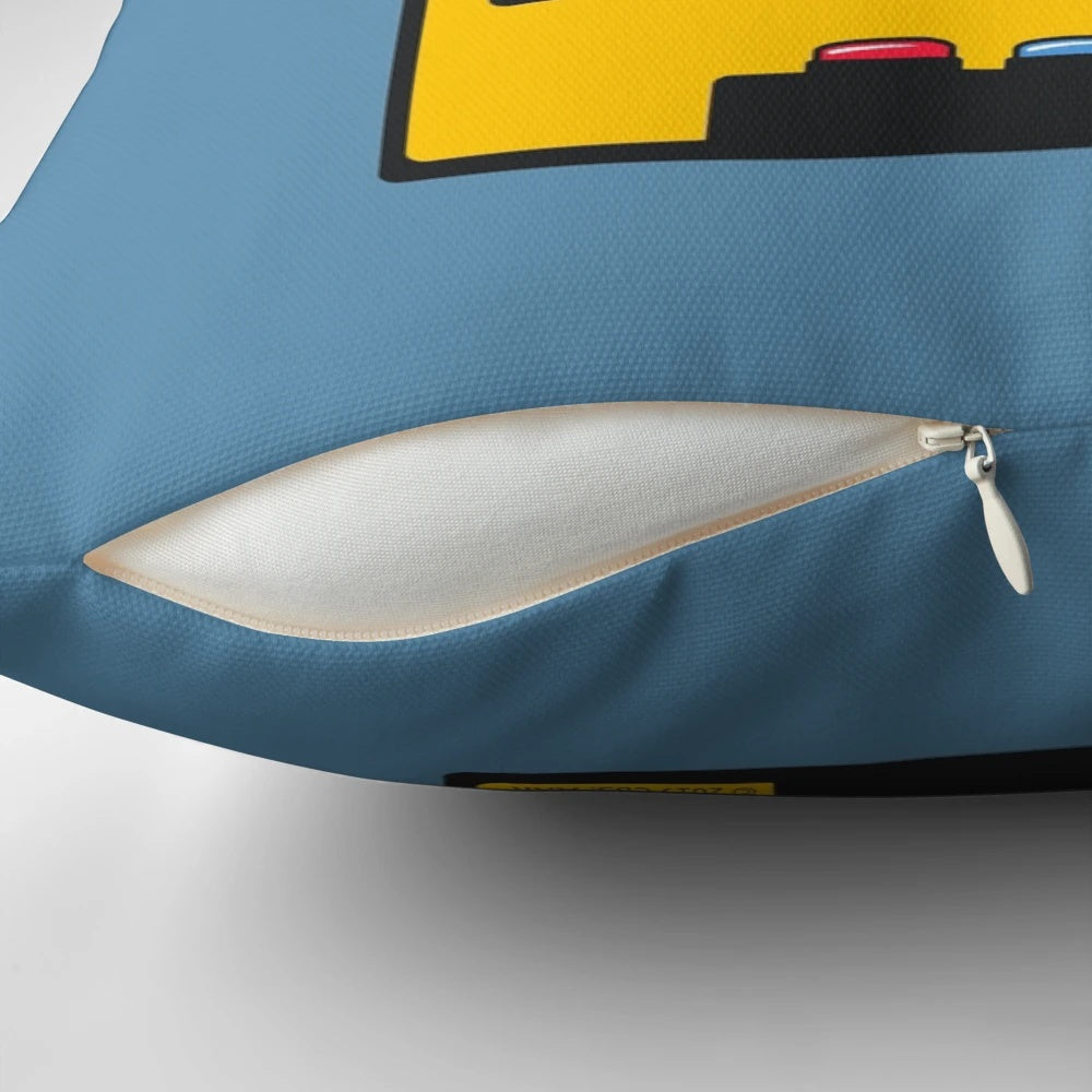 A decorative pillow featuring the iconic "Beam Me Up, Scotty" phrase from Star Trek