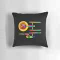 A minimalist, colorful collage design of the USS Enterprise from the Star Trek franchise, featured on a high-quality pillow.