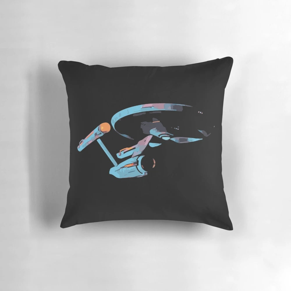 Star Trek Enterprise Pillow with Spock, Kirk, and Nerd Iconography