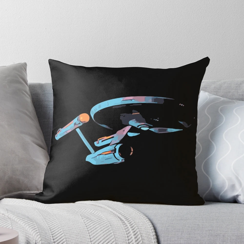 Star Trek Enterprise Pillow with Spock, Kirk, and Nerd Iconography