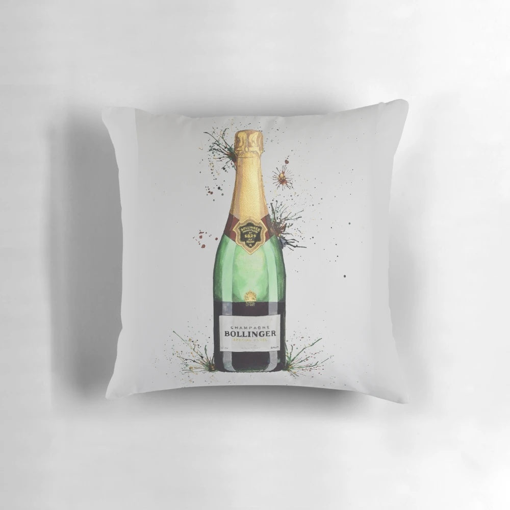 Bollinger champagne-themed decorative pillow with a fun and festive design