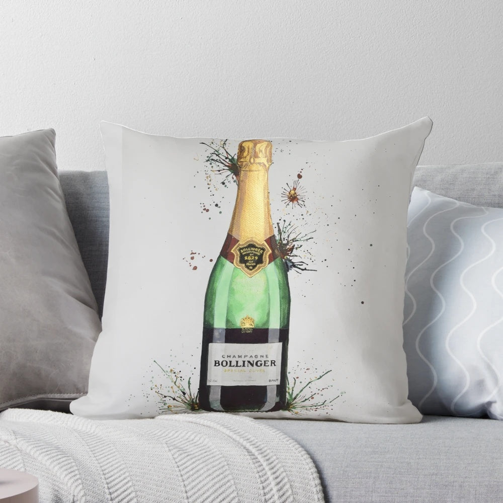 Bollinger champagne-themed decorative pillow with a fun and festive design