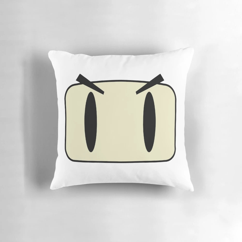 Bomberman video game inspired pillow with colorful graphics and design