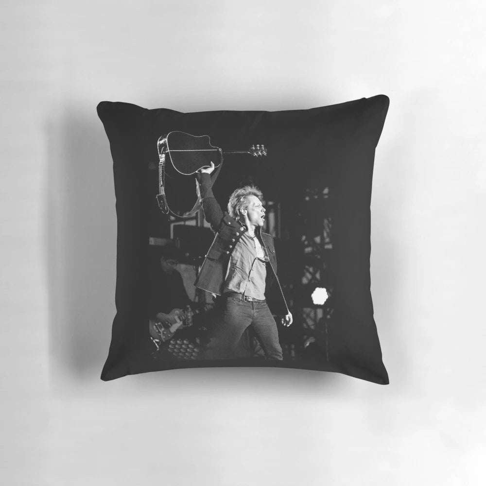 A cozy and stylish pillow featuring popular music and Jovi designs, perfect for music enthusiasts.