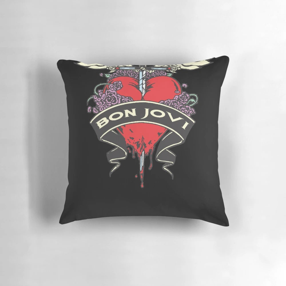 Bon Jovi vintage-style pillow with a skull design, perfect for rock and metal music fans.