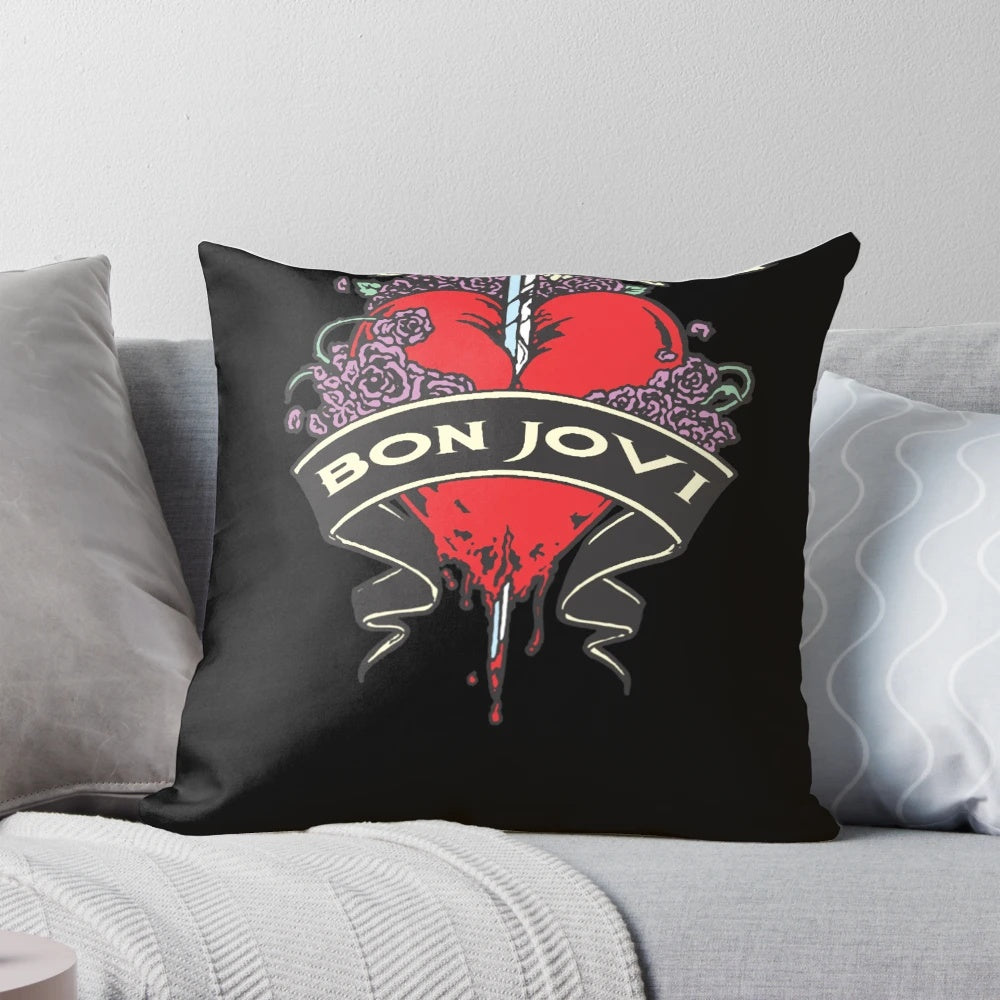 Bon Jovi vintage-style pillow with a skull design, perfect for rock and metal music fans.