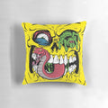 Whimsical bone head shaped pillow with a playful monster design by artist Phil Postma