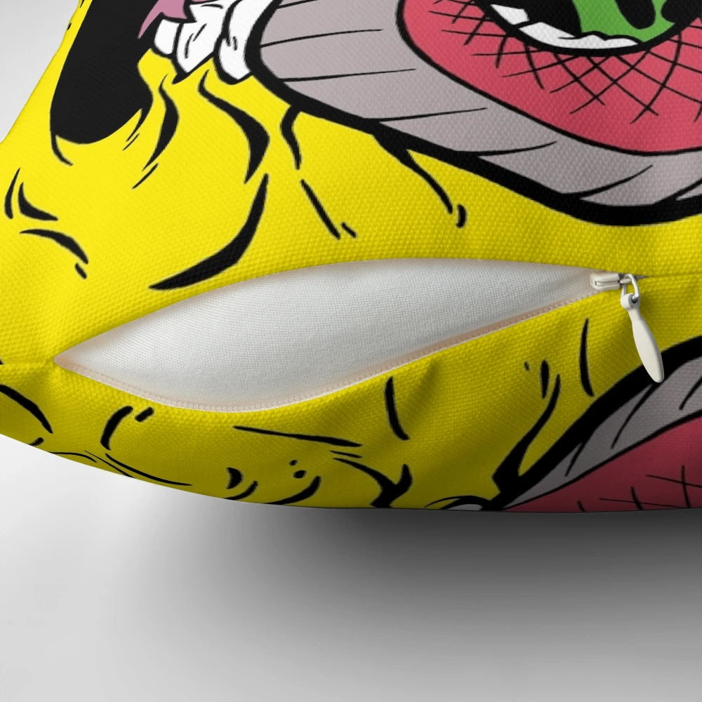 Whimsical bone head shaped pillow with a playful monster design by artist Phil Postma