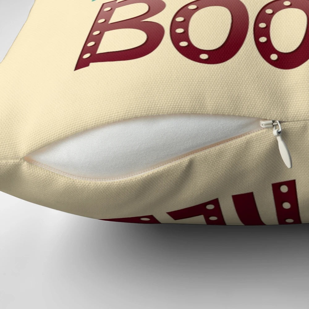 A cozy pillow featuring the text "I'm booked" in a hand-lettered style, perfect for book lovers and avid readers.