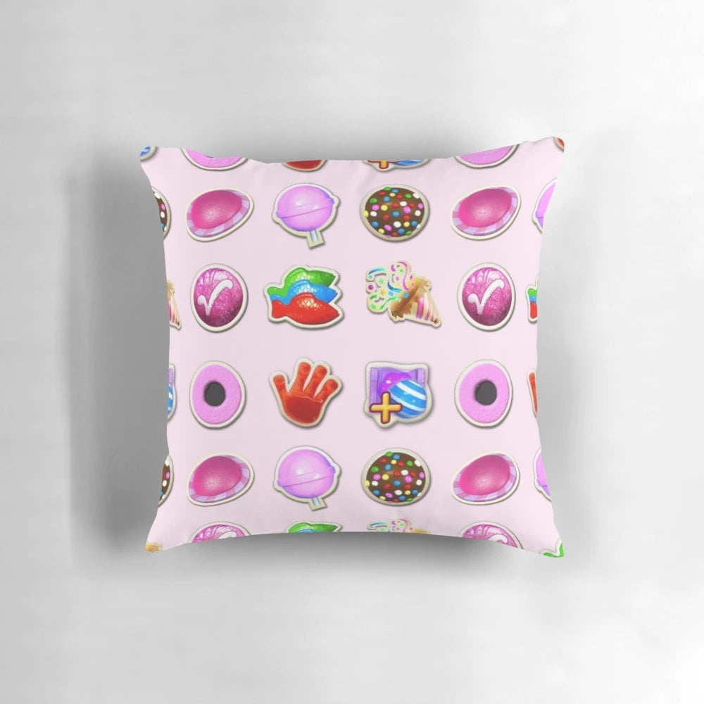 Candy Crush themed pillow with booster stash design