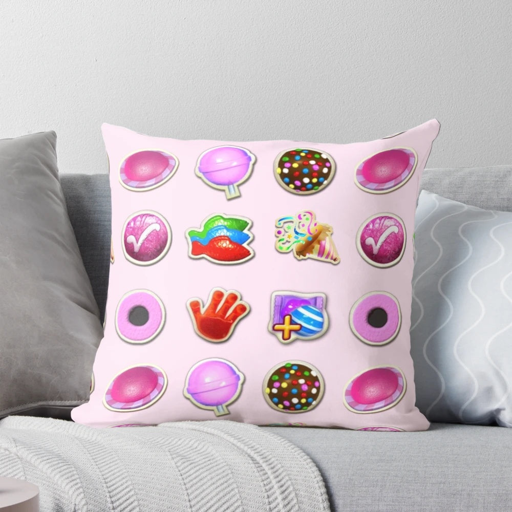 Candy Crush themed pillow with booster stash design