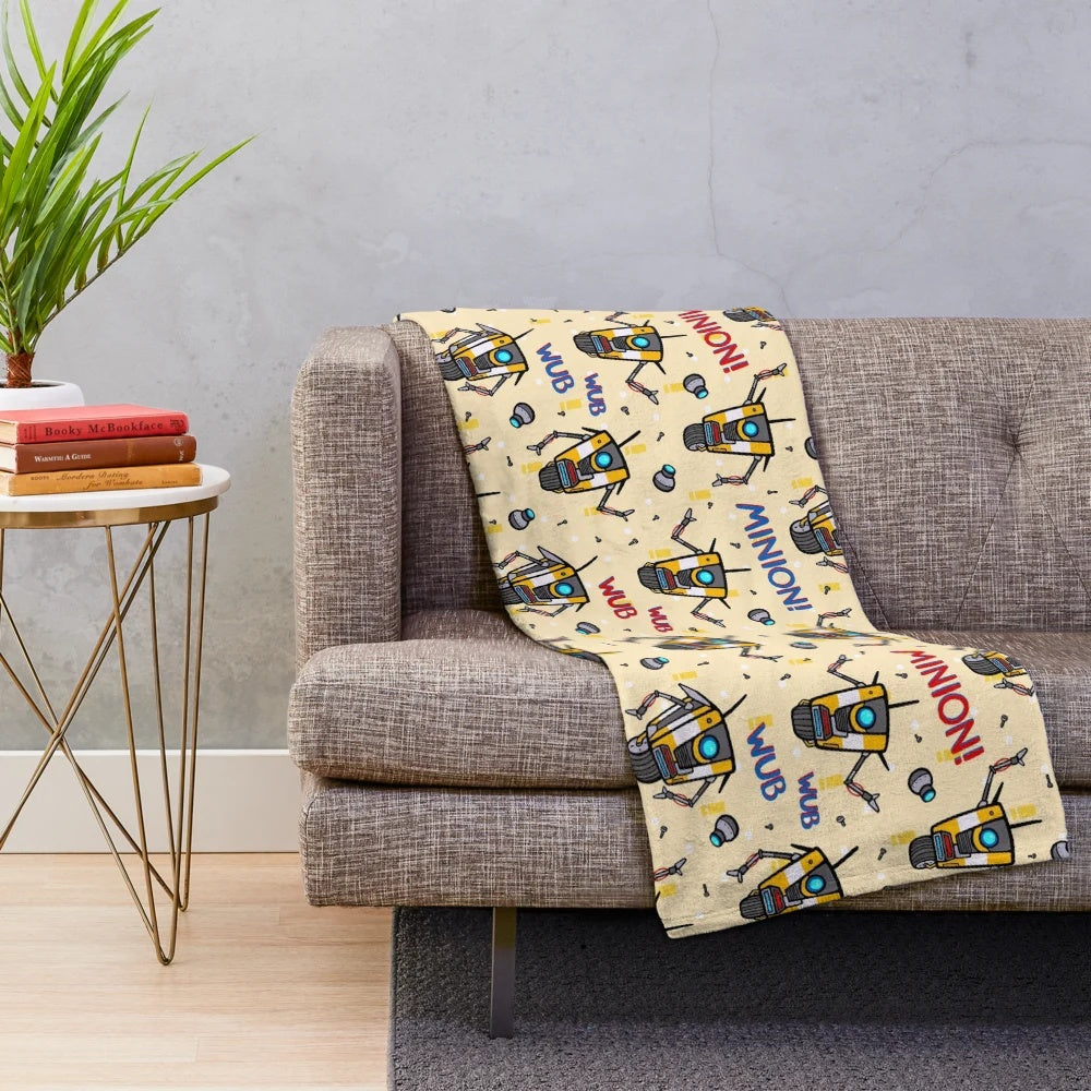 Borderlands-inspired CL4P-TP pattern plush blanket