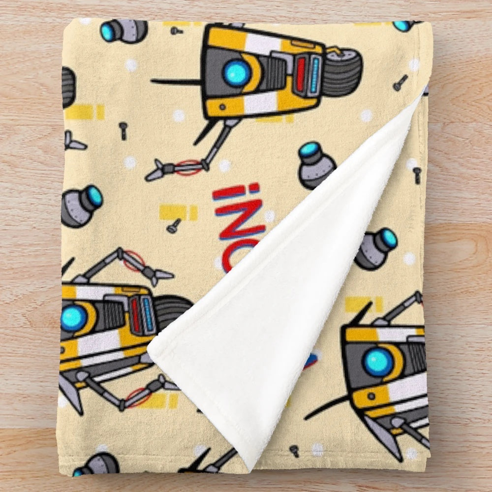 Borderlands-inspired CL4P-TP pattern plush blanket