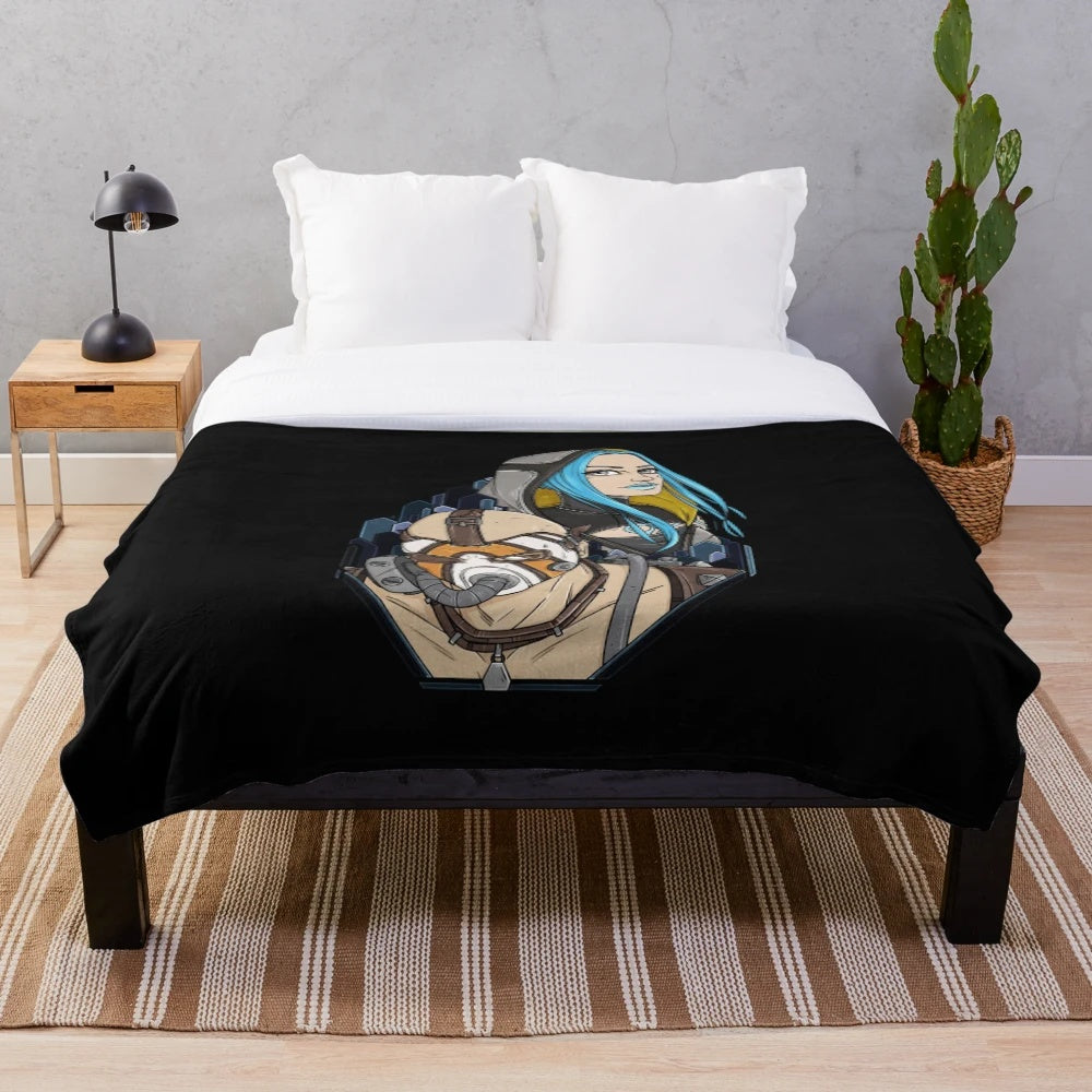 Borderlands-themed plush blanket featuring Maya the Siren and Krieg the Psycho