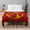 Borderlands-themed plush blanket with stitched vault symbol design