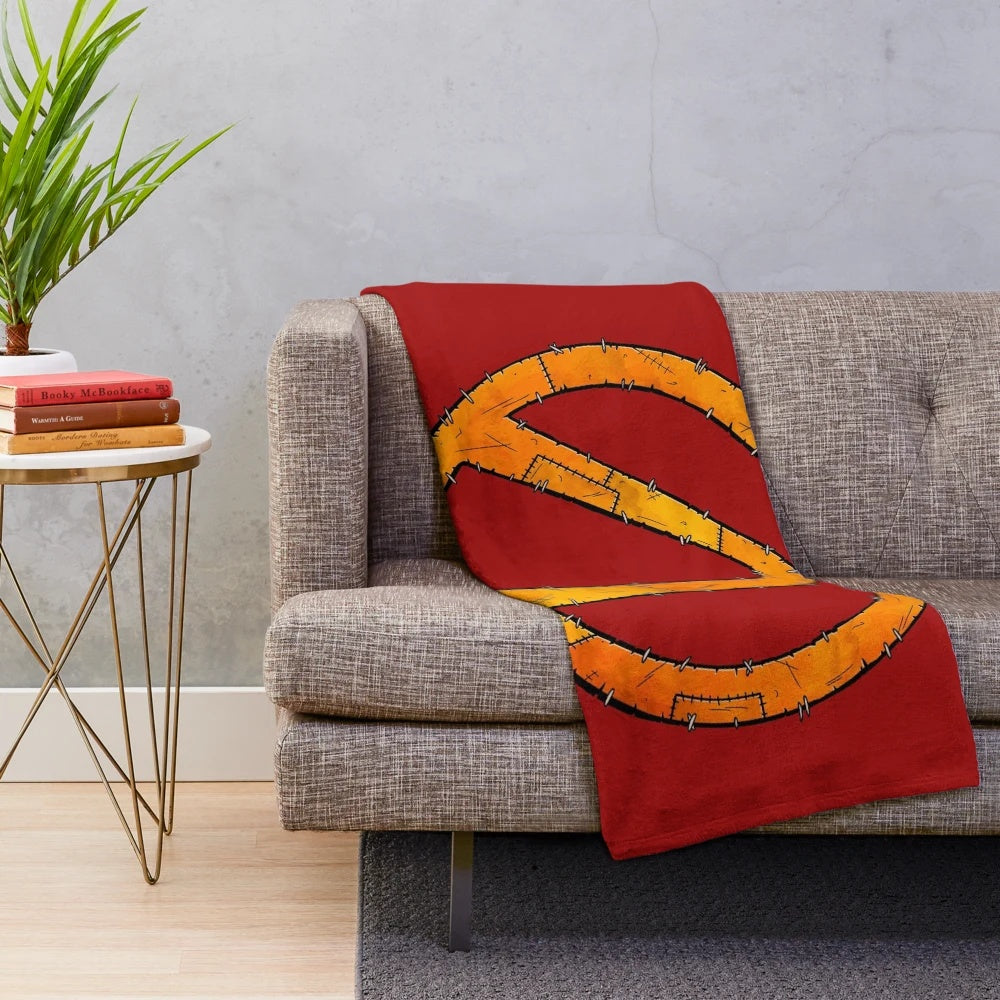 Borderlands-themed plush blanket with stitched vault symbol design
