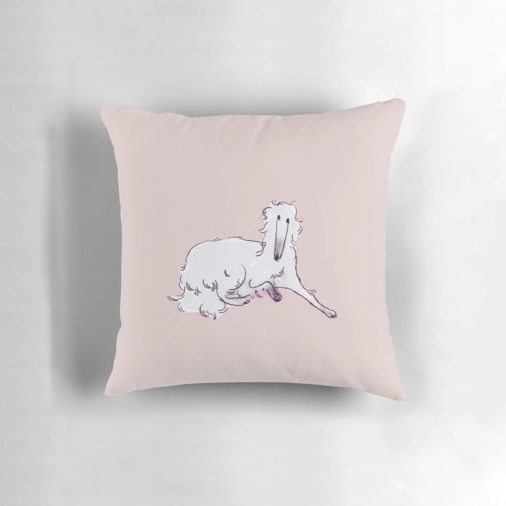 Soft, patterned pillow featuring a cute, cartoon-style borzoi dog breed design