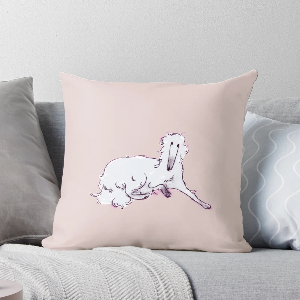Soft, patterned pillow featuring a cute, cartoon-style borzoi dog breed design