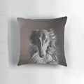 Borzoi dog in an ethereal, twilight-inspired angel portrait on a decorative pillow