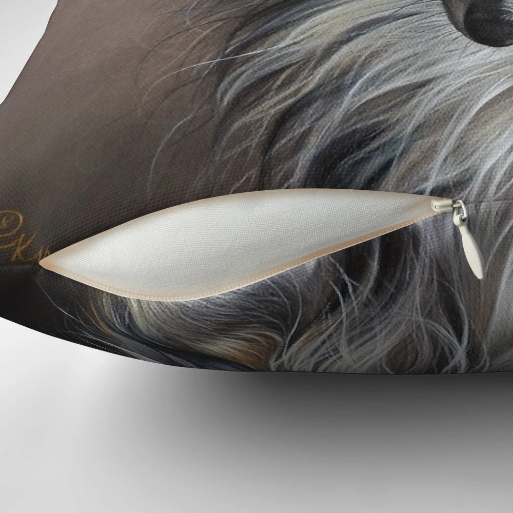 Borzoi dog in an ethereal, twilight-inspired angel portrait on a decorative pillow