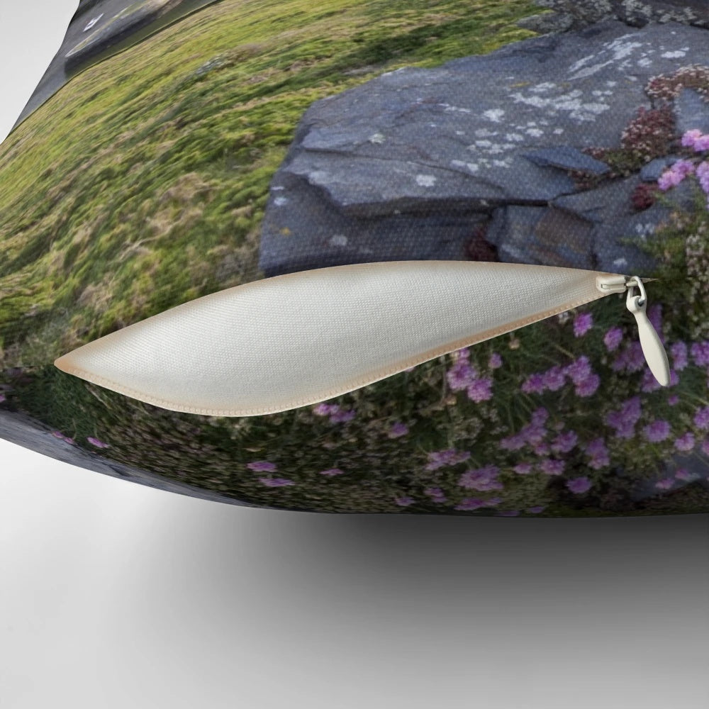 Pillow featuring a picturesque view of Boscastle Harbour on the Cornish coast in England