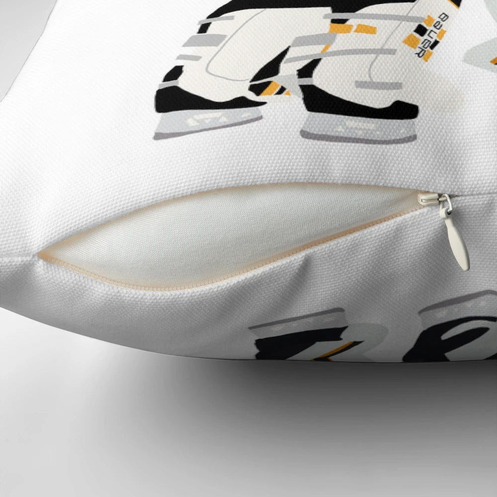 Boston Bruins hockey players Jeremy Swayman and Linus Ullmark embracing on a soft, cozy pillow
